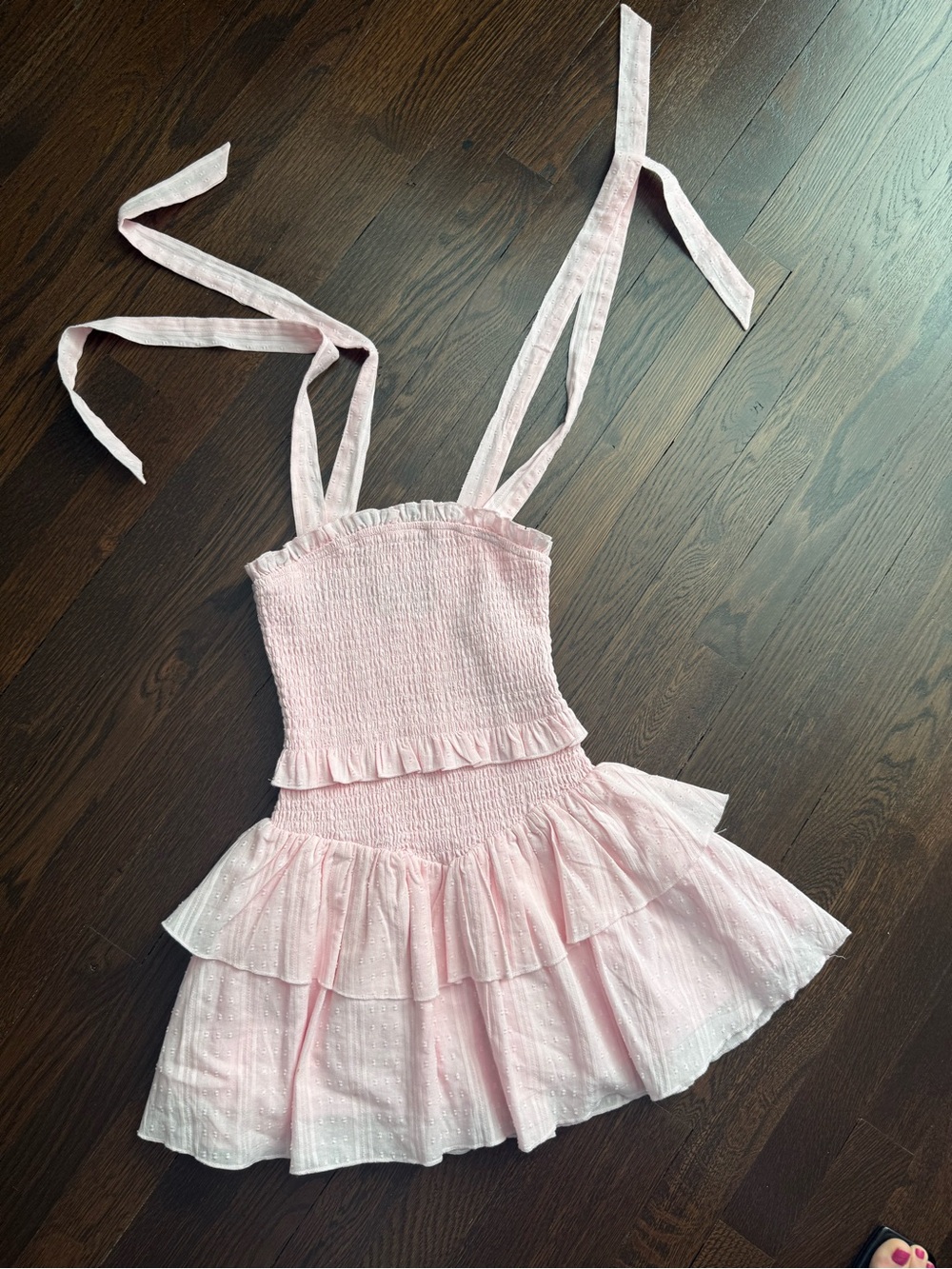 Katie J NYC Light Pink Smocked Ruffle Mini Dress